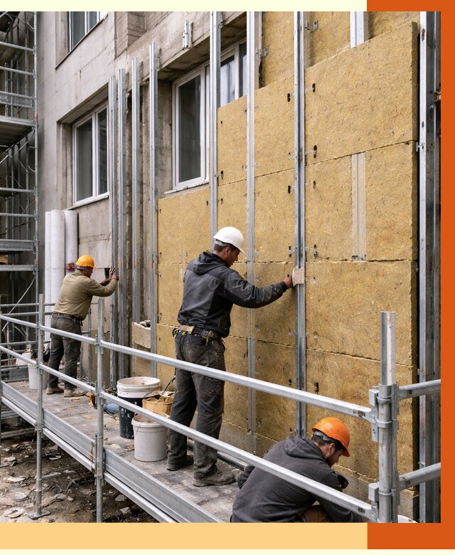 Утепление вентилируемого фасада в Новоалтайске от 5725 руб/м2 — монтаж и утепление вентфасад | ТепломастерНвл