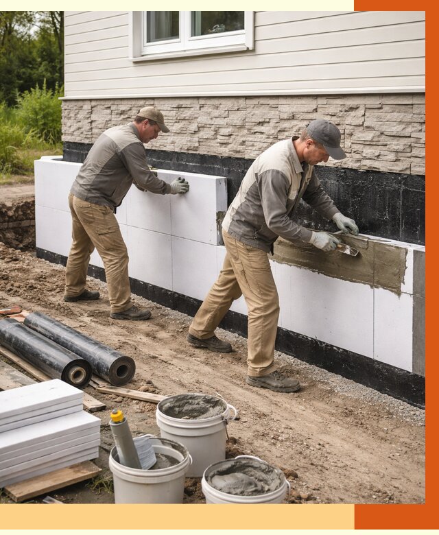 Утепление фундамента снаружи в Новоалтайске от 4294 руб. за м² | ТепломастерНвл