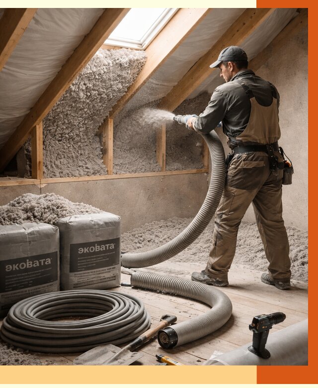 Утепление мансарды эковатой в Новоалтайске от 2249 руб/м2 — монтаж, задувка, цена | ТепломастерНвл