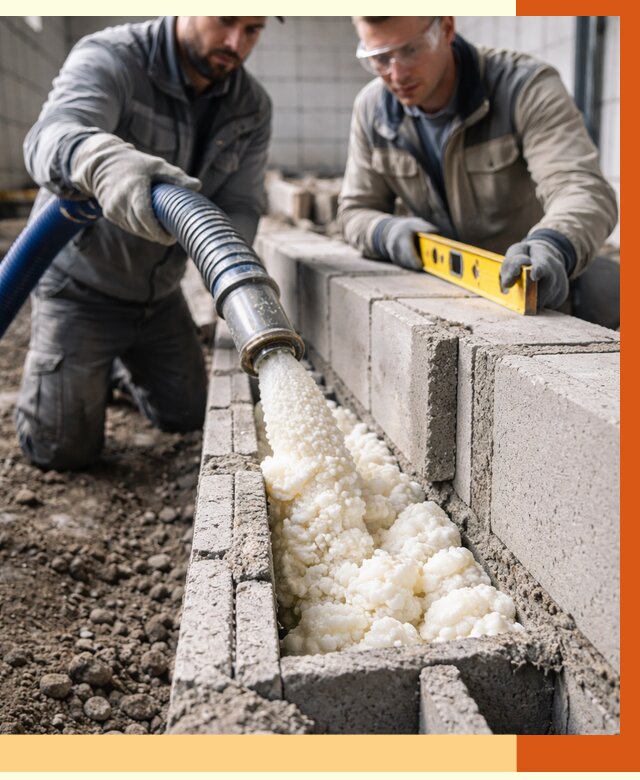 Заполнение колодцевой кладки ППУ в Новоалтайске от 4294 руб. за м2 | ТепломастерНвл