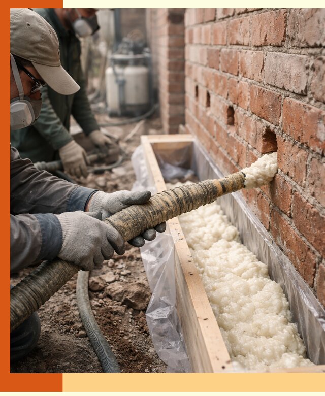 Заливка ППУ в пустоты кирпичной стены в Новоалтайске