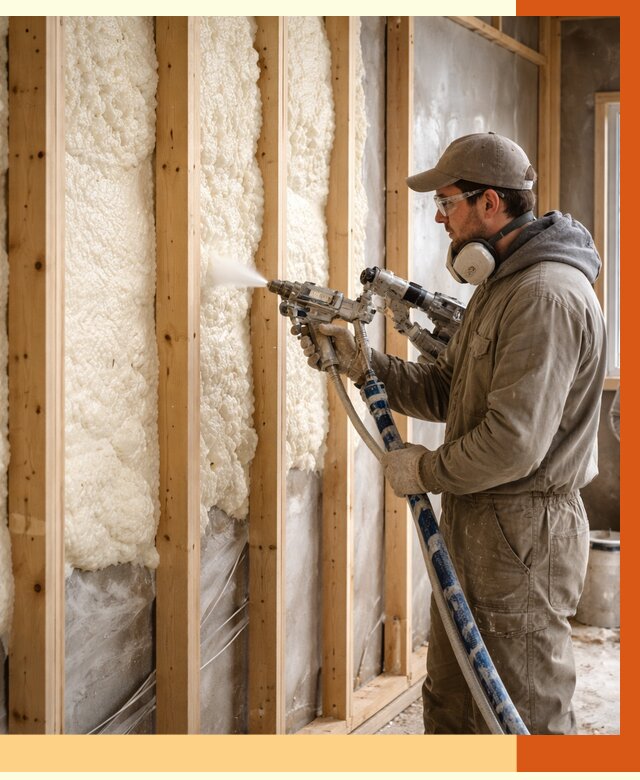 Утепление каркасной стены ППУ в Новоалтайске от 4345 руб./м2 под ключ | ТепломастерНвл