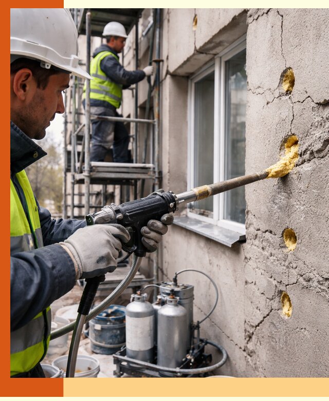 Заполнение пустот в фасаде и утепление стен в Новоалтайске