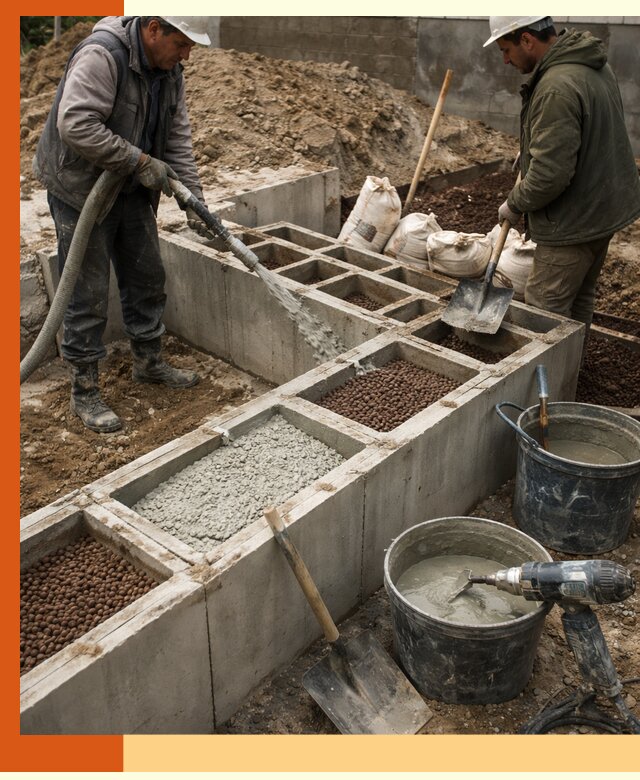 Заполнение полостей фундамента в Новоалтайске герметичным утеплением и повышением прочности