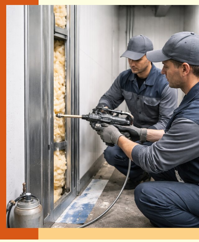 Заполнение пустот холодильных панелей в Новоалтайске специализированной пеной